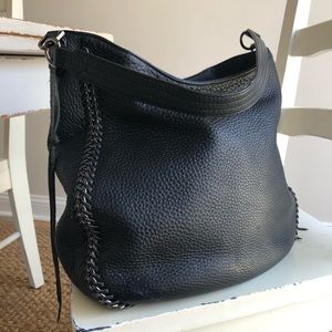 Rebecca Minkoff Black Pebbled Leather Hobo Bag with Whipstitch